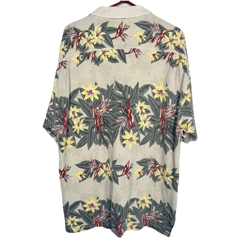 Vintage Tommy Bahama Hawaiian Polo Shirt XL Floral Tropical Island Resort‎ Beige - Picture 3 of 14